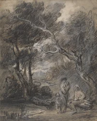 Paisaje boscoso con figuras